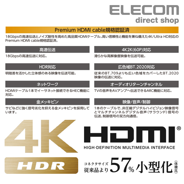 プレミアムハイスピードHDMI(R)ケーブル(やわらか) | エレコム プレミアムハイスピードHDMI(R)ケーブル(やわらか) | エレコム