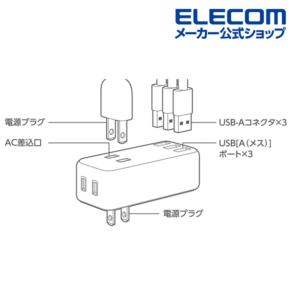 モバイルUSBタップ(直差し/2口+3ポート) | エレコムダイレクト モバイルUSBタップ(直差し/2口+3ポート) | エレコムダイレクト