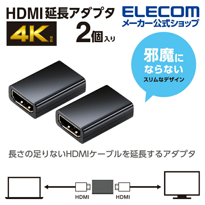 HDMI(R)延長アダプター(タイプA-タイプA)スリム　2個入りタイプ