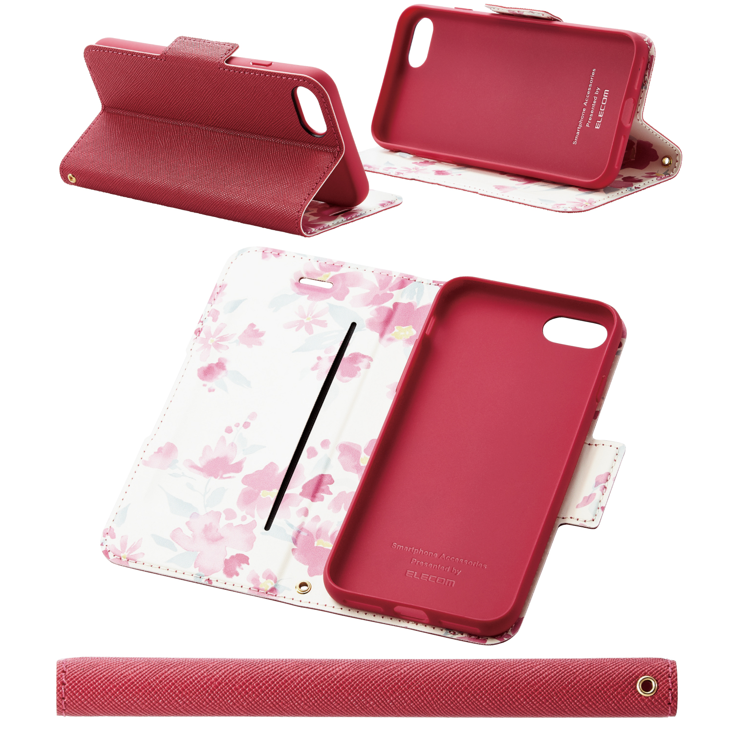 iPhone SE 第3世代 レザーケース 手帳型 UltraSlim Flowers 磁石付