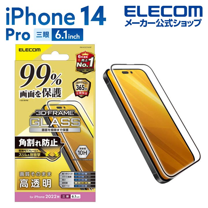 iPhone　14　Pro　ガラスフィルム　カバー率99%　フレーム付き　高透明