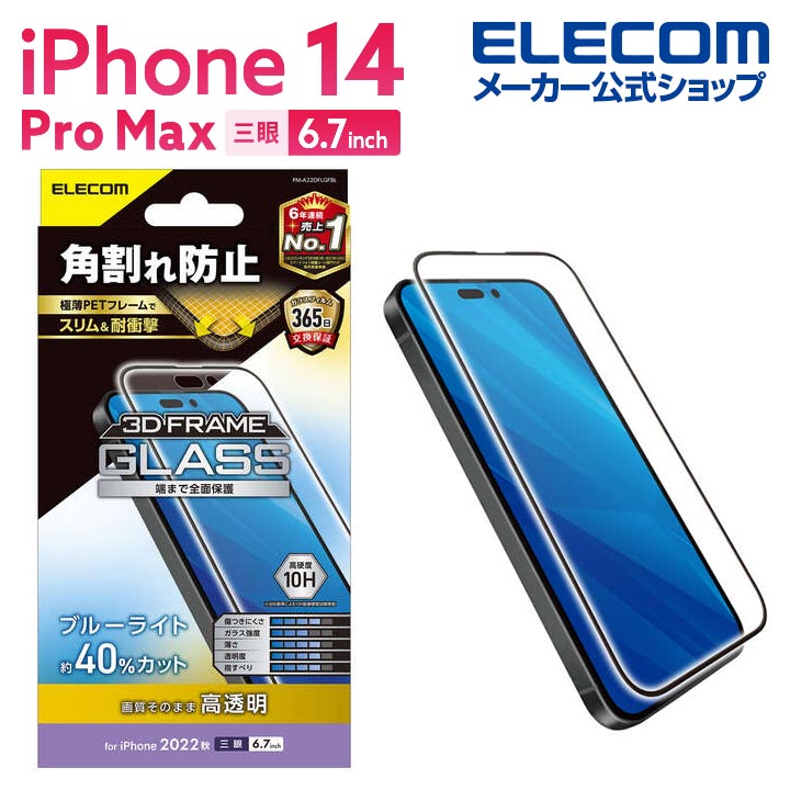iPhone　14　Pro　Max　ガラスフィルム　フレーム付き　高透明　ブルーライトカット