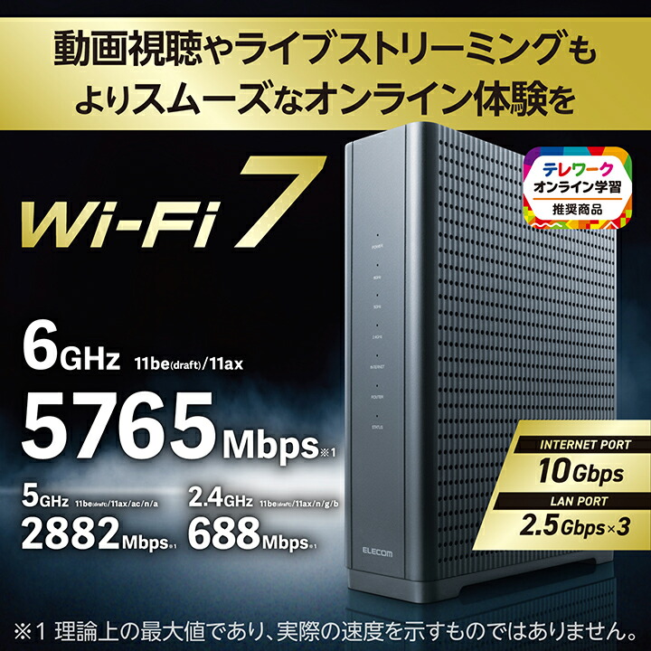 Wi-Fi　7　5765+2882+688Mbps　Wi-Fi　10ギガビットルーター