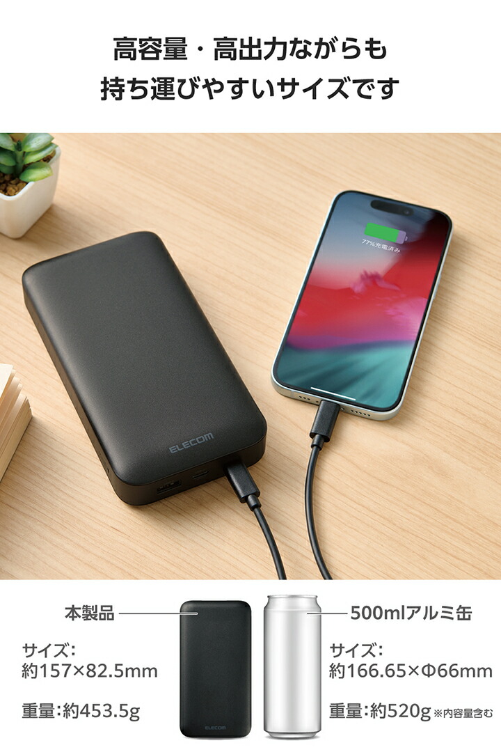 ELECOM 20000mAh モバイルバッテリー 75W ELECOM エレコム モバイルバッテリー 20000mAh 災害用 防災 USB