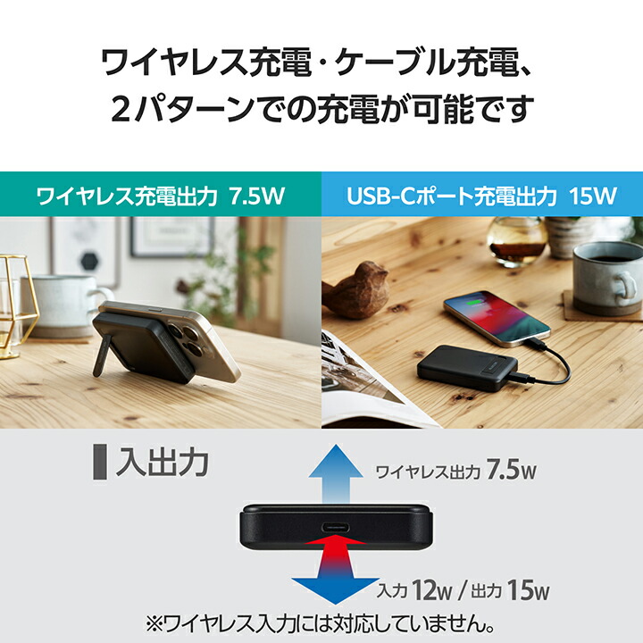 ワイヤレスモバイルバッテリー(5000mAh/スタンド付き