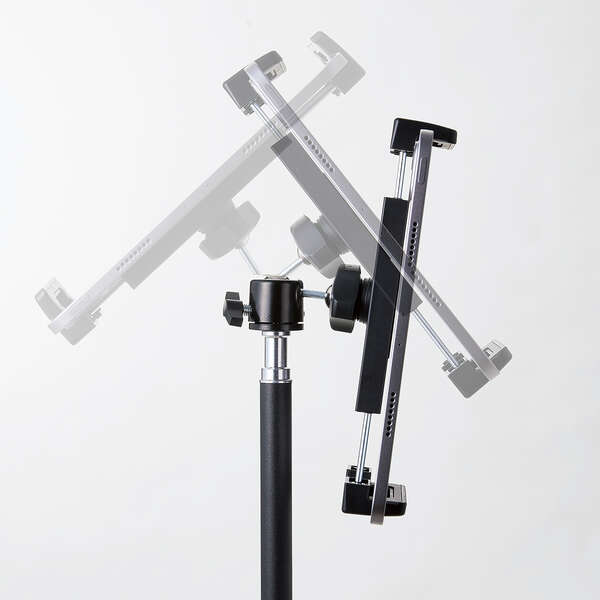 体勢に合わせて調整できるフロア置きタブレット三脚スタンド