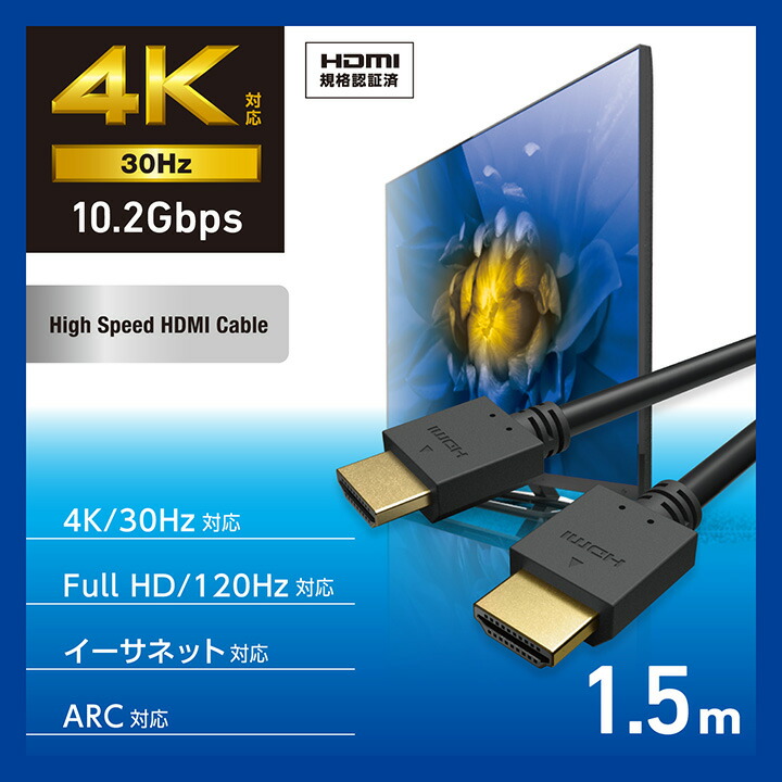 5個セット エレコム HDMIケーブル CAC-HD14E15BK2X5 代引不可 : エレコム HDMI ケーブル 1.5m 4K × 2K対応 ブラック CAC