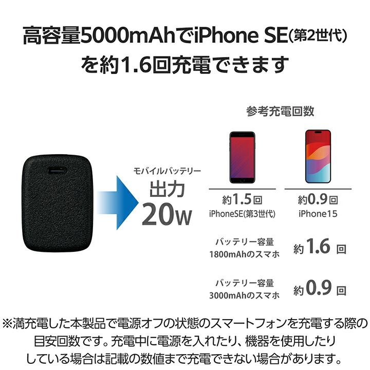 AC充電器一体モバイルバッテリー（5000mAh/30W/C×1） | エレコム