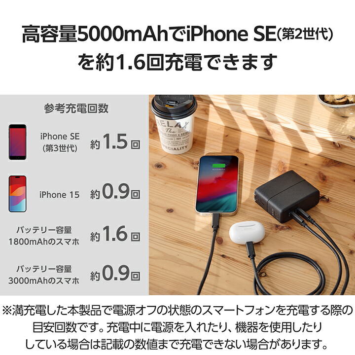 AC充電器一体モバイルバッテリー（5000mAh/67W/C×2） | エレコム