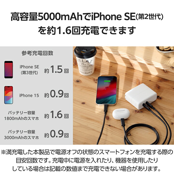 ELECOM - ELECOM　AC充電器一体モバイルバッテリー DE-AC11-5000WH　ホワイト AC充電器一体モバイルバッテリー（5000mAh/67W/C×2） - DE-AC11