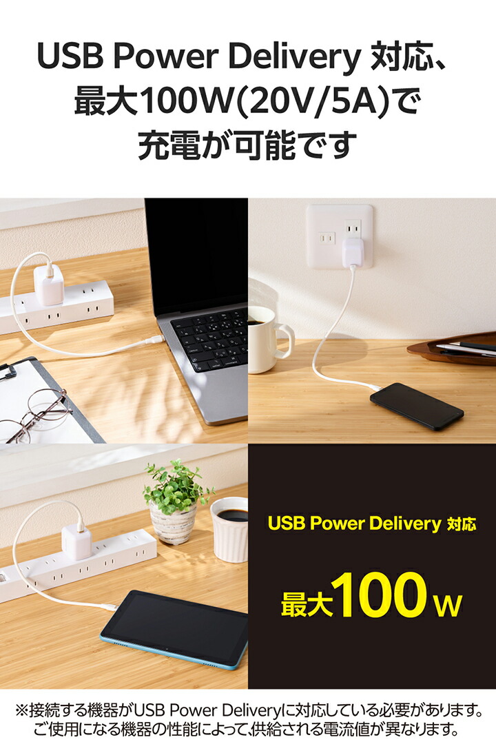 USB Type-C(TM) - USB Type-Cケーブル(USB2.0/100W/なめらか