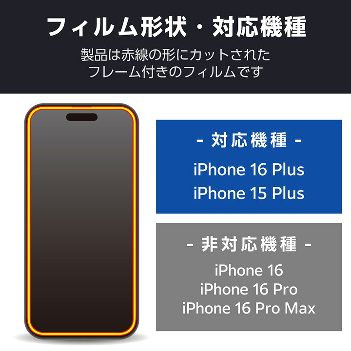 iPhone 16 Plus ガラスフィルム フレーム付き 高透明 ブルーライト