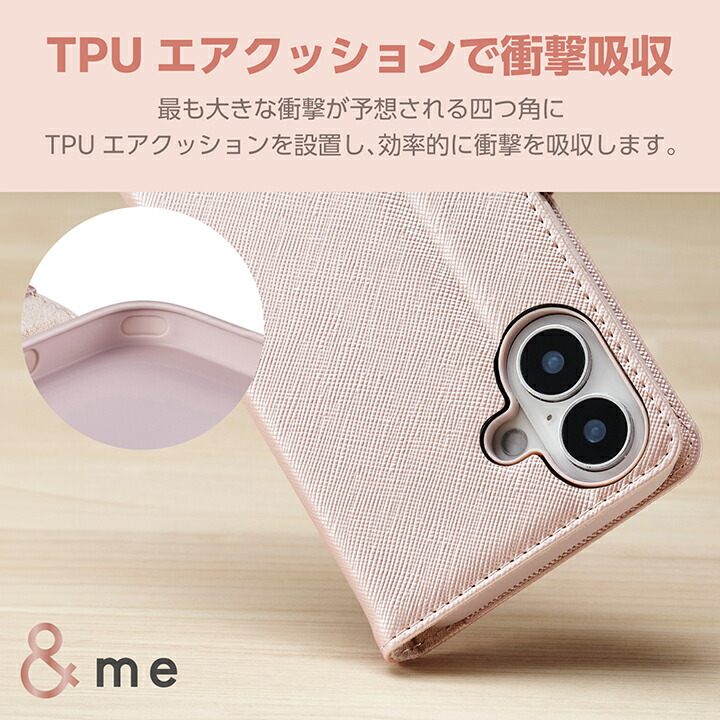iPhone 16 &me ソフトレザーケース 磁石付 フィンガーストラップ