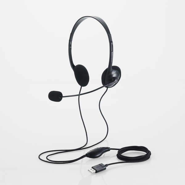 両耳小型有線オーバーヘッドセット USB-Aプラグ | エレコム