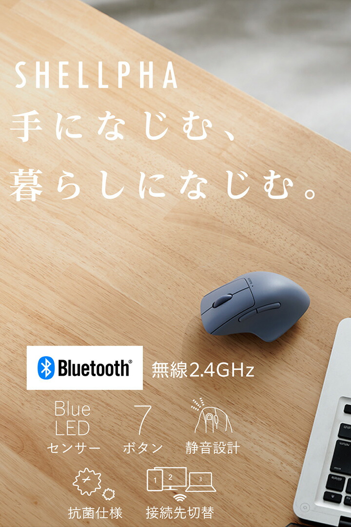 無線マルチ接続Mサイズマウス“SHELLPHA”チルト機能付き7ボタン