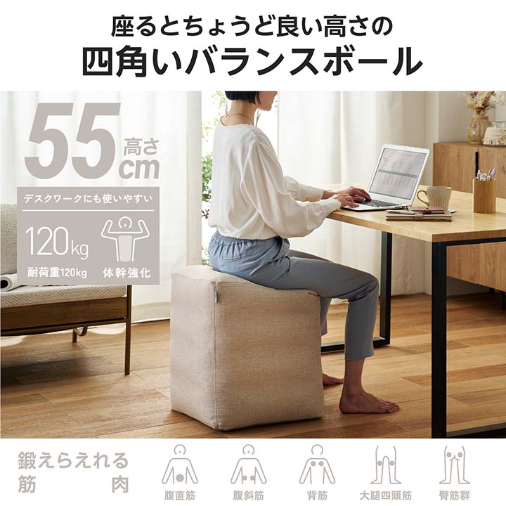 四角いバランスボール 55cm | エレコムダイレクトショップ本店はPC周辺機器メーカー「ELECOM」の直営通販サイト