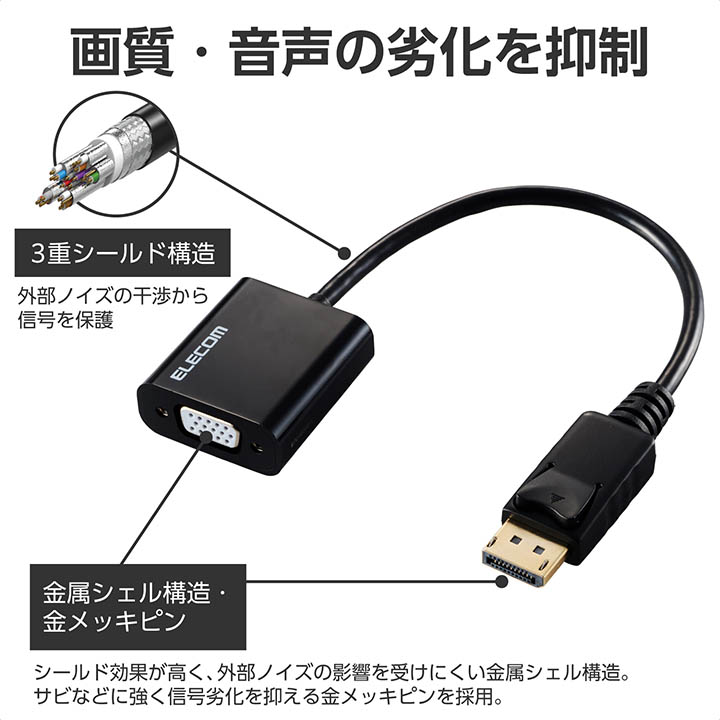 DisplayPort(TM) - VGA変換アダプター 1ポート | エレコムダイレクト