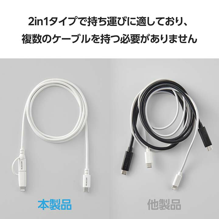 2in1ケーブル(USB Type-C - USB Type-C/Lightning変換/MFi認証