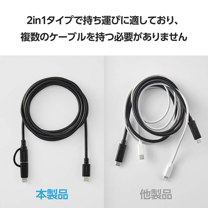 2in1ケーブル(USB Type-C - USB Type-C/Lightning変換/MFi認証