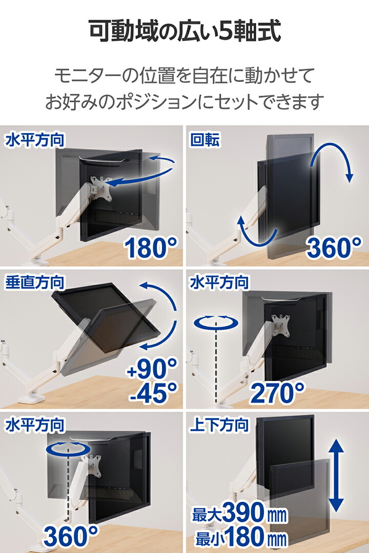 ELECOM　モニターアーム　2個　ガス式　未使用 ガススプリング式モニターアーム(デュアルアーム2画面) - DPA-DS02BK