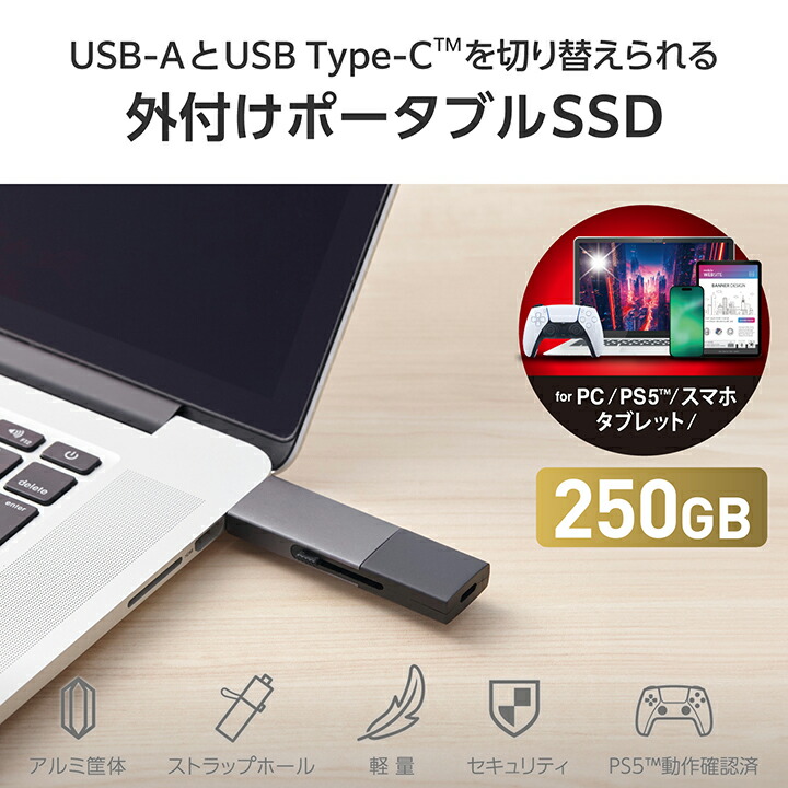USB Type-C(TM)/USB-Aコネクター対応外付けポータブルSSD
