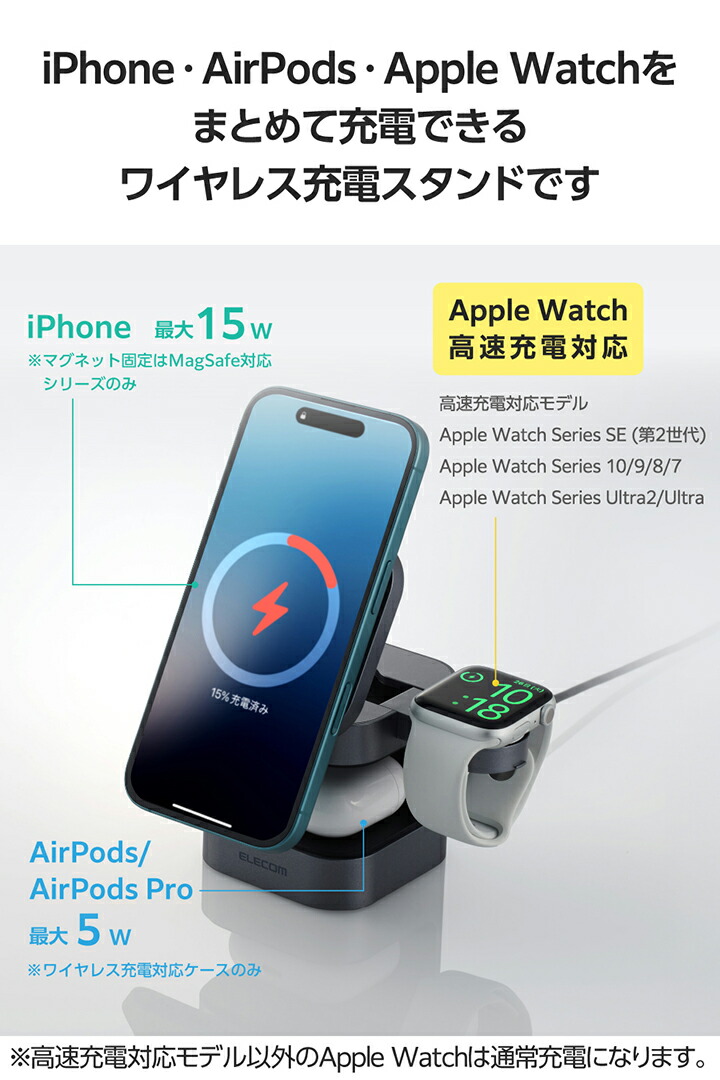 Qi2コンパクト3in1ワイヤレス充電スタンド(15W+5W+AppleWatch Qi2コンパクト3in1ワイヤレス充電スタンド(15W+5W+AppleWatch