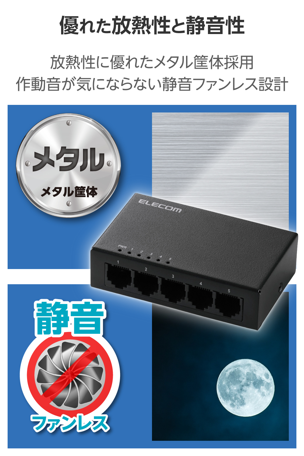 Giga対応5ポートスイッチ(金属筐体/ACアダプター) | エレコム