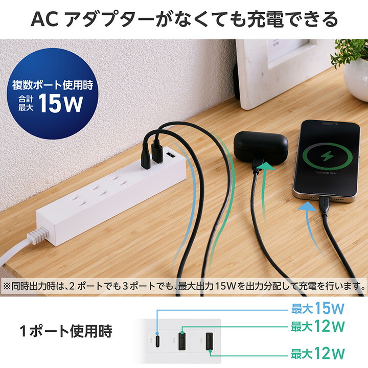 コード付きUSBタップ(0.5m/A×2+C×1) | エレコムダイレクトショップ