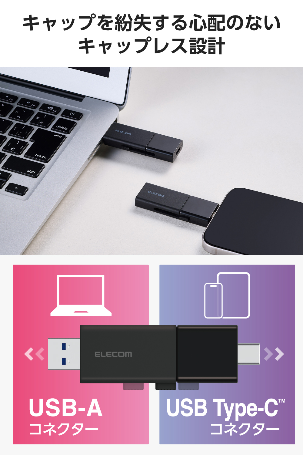 スライド式 USB 5Gbps Type-C(TM)/USB-A メモリ | エレコムダイレクト