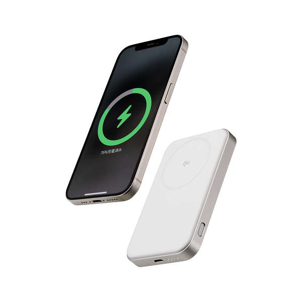 【★送料無料☆最安値★】色ホワイト モバイルバッテリー ワイヤレス 充電 Qi 急速充電 大容量 2USBポート有線と無線 iPh マグネット式 ワイヤレスモバイルバッテリー 5000mAh Qi2認証品