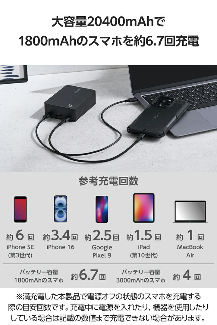 モバイルバッテリー(PC充電対応/20400mAh/67W) | エレコムダイレクト