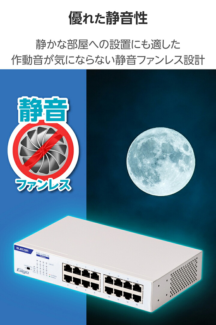 Giga対応16ポートスイッチ(金属筐体 電源内蔵) | エレコムダイレクト
