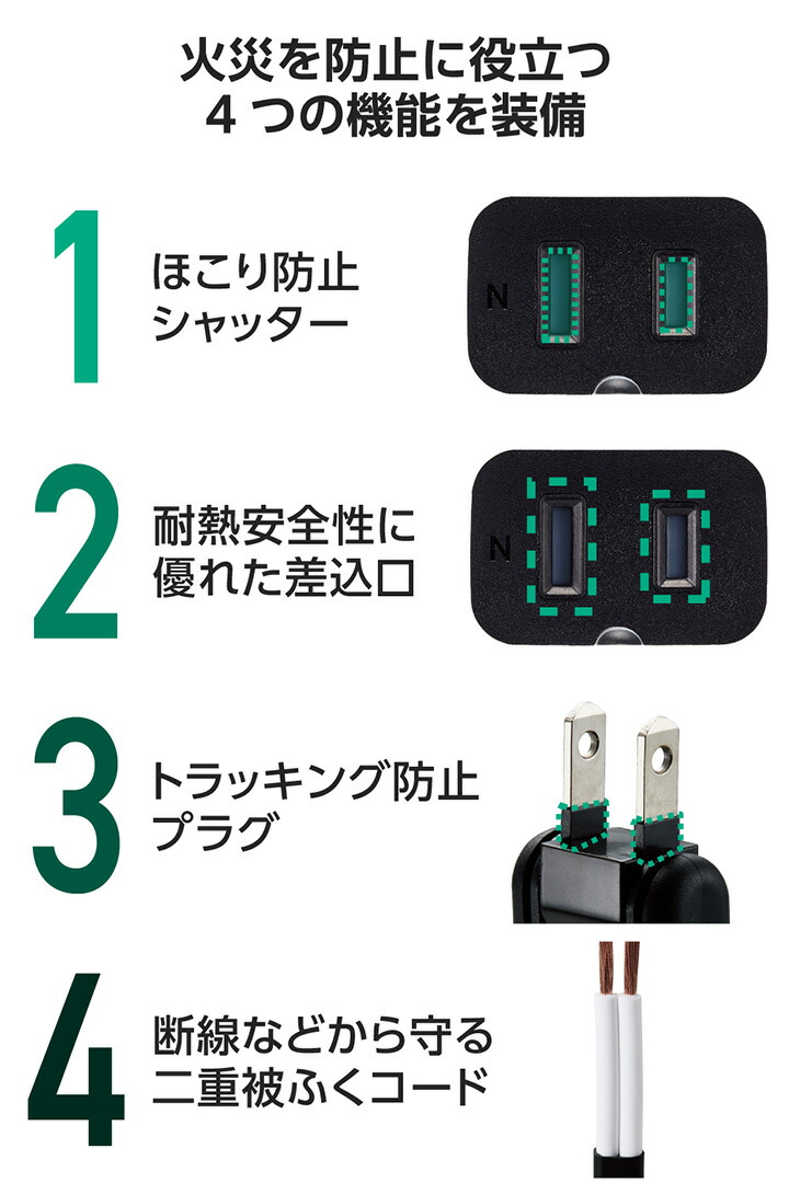 ホコリシャッター付き延長コード | エレコムダイレクトショップ本店は