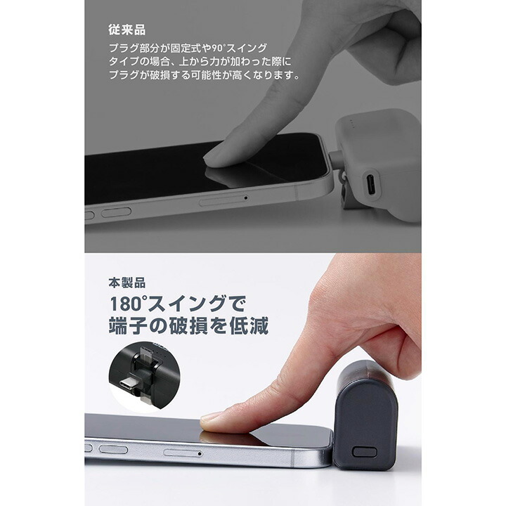 折り畳み式直挿しモバイルバッテリー(USB Type-Cプラグ/5000mAh