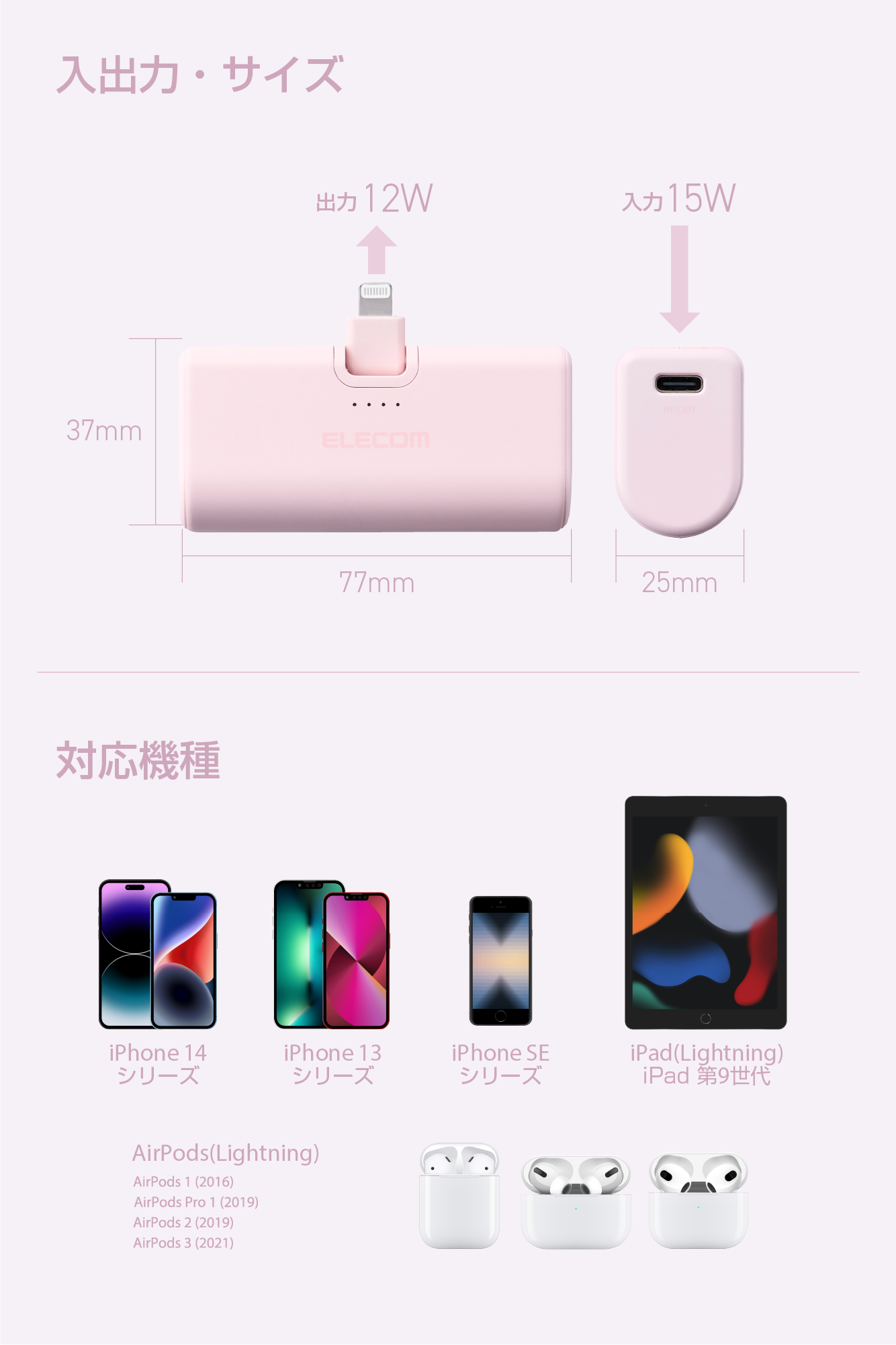 折り畳み式直挿しモバイルバッテリー(Lightningプラグ/5000mAh