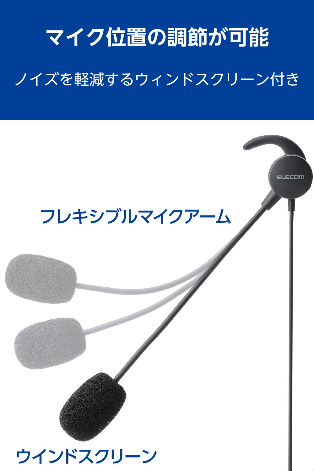 両耳カナル型有線ヘッドセット マイクアーム付き USB-A | エレコム