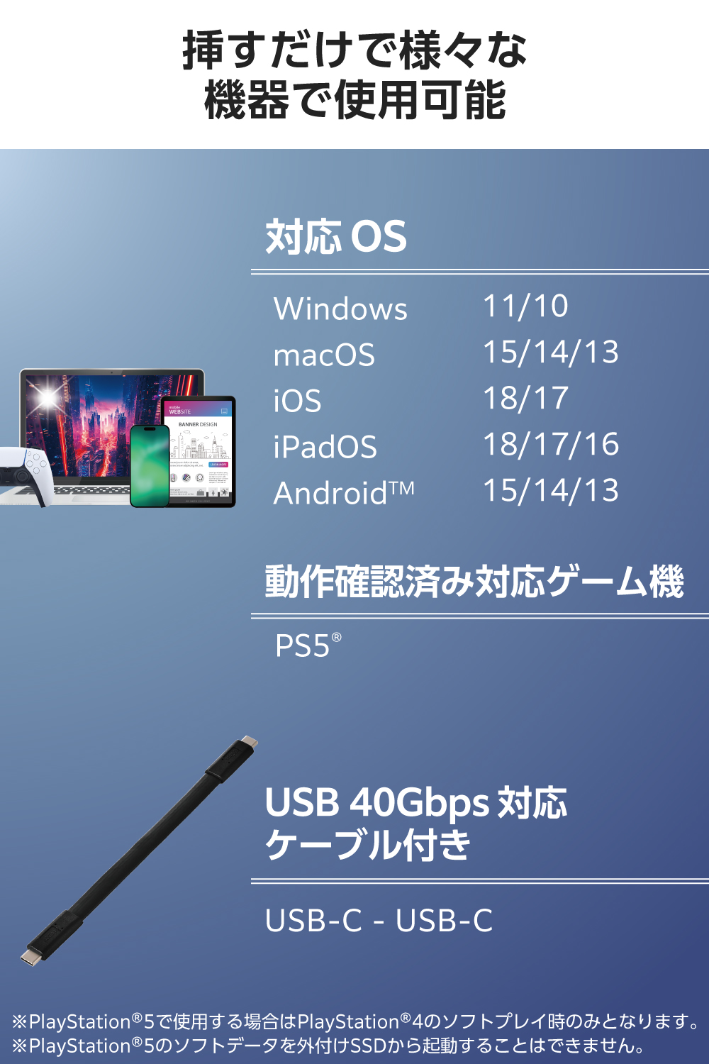 USB 40Gbps(USB4(Version 1))対応外付けポータブルSSD | エレコム