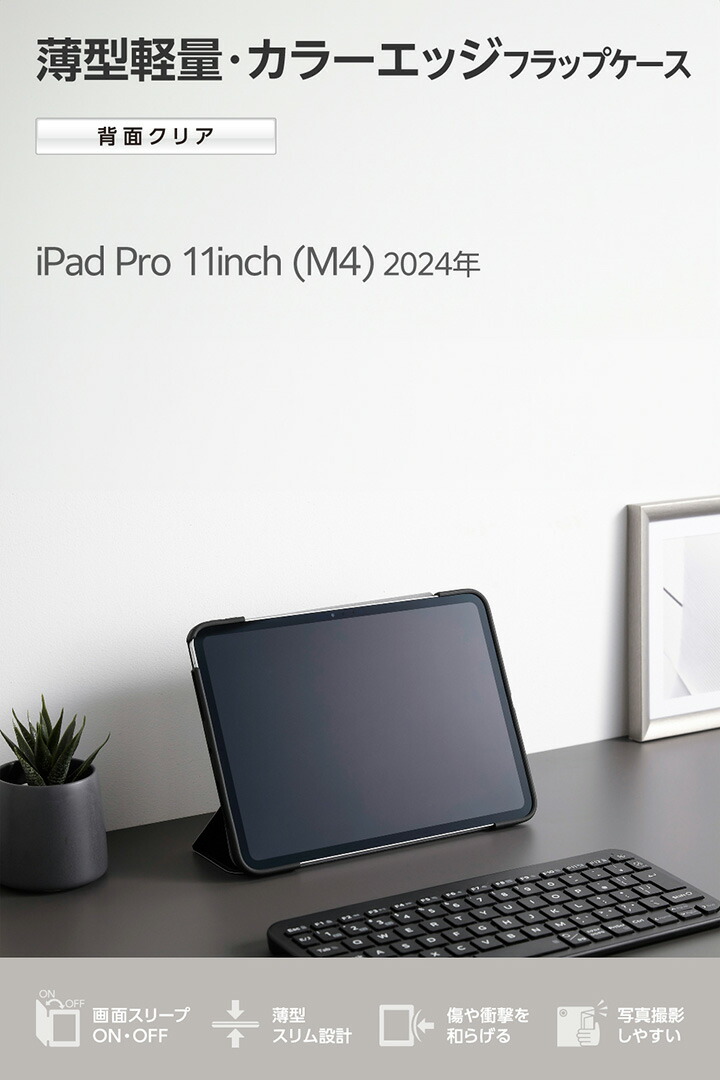 11インチiPad Pro(M5/M4) フラップケース 薄型軽量 カラーエッジ 背面