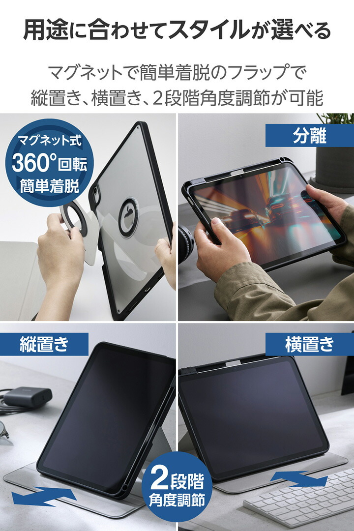 iPad(A16) フラップケース 360度回転 背面クリア 2アングル スリープ