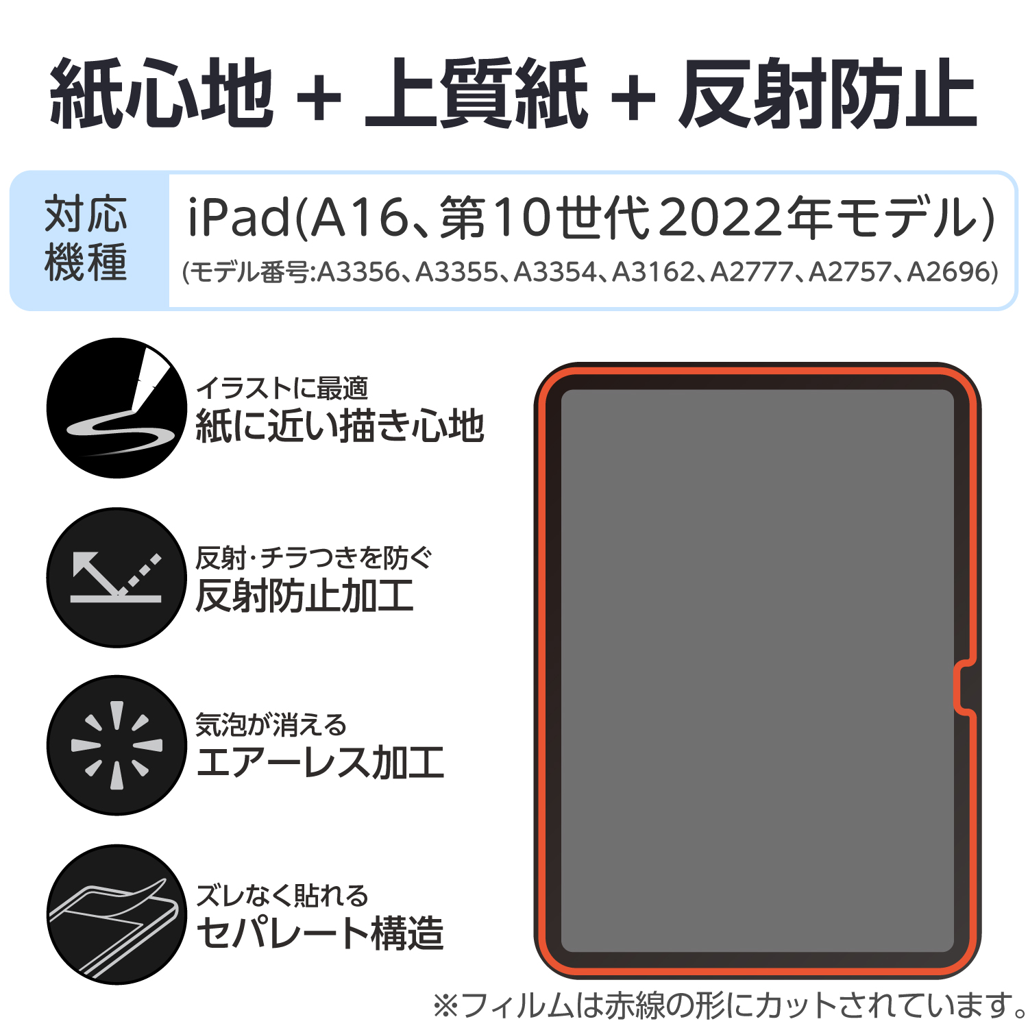 iPad(A16) (第10世代) フィルム 紙心地 反射防止 上質紙タイプ