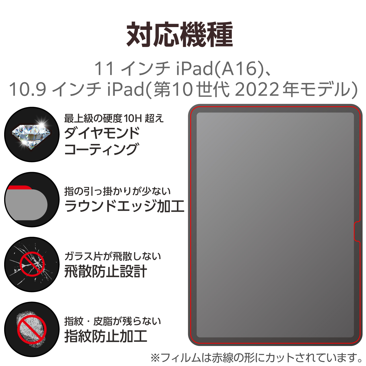 iPad(A16) (第10世代) ガラスフィルム ダイヤモンドコート ガイド