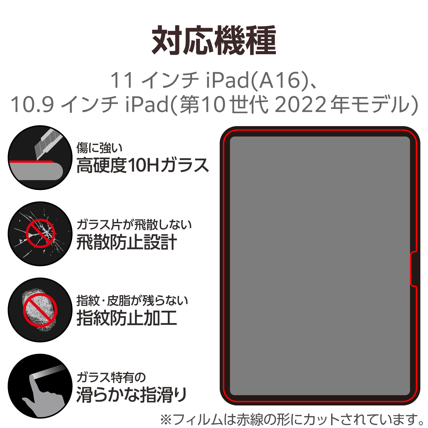 iPad(A16) (第10世代) ガラスフィルム 高透明 超簡単貼り付けツール付