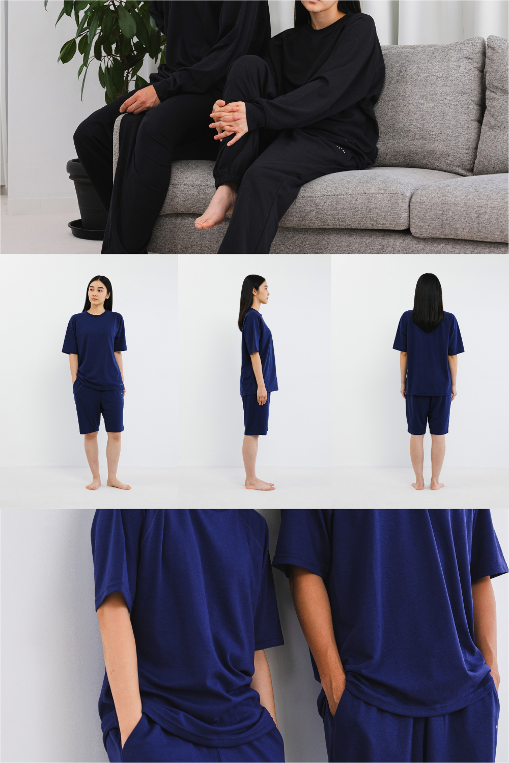 ECLEAR リカバリーウェア 半袖ハーフパンツ セット ネイビー L