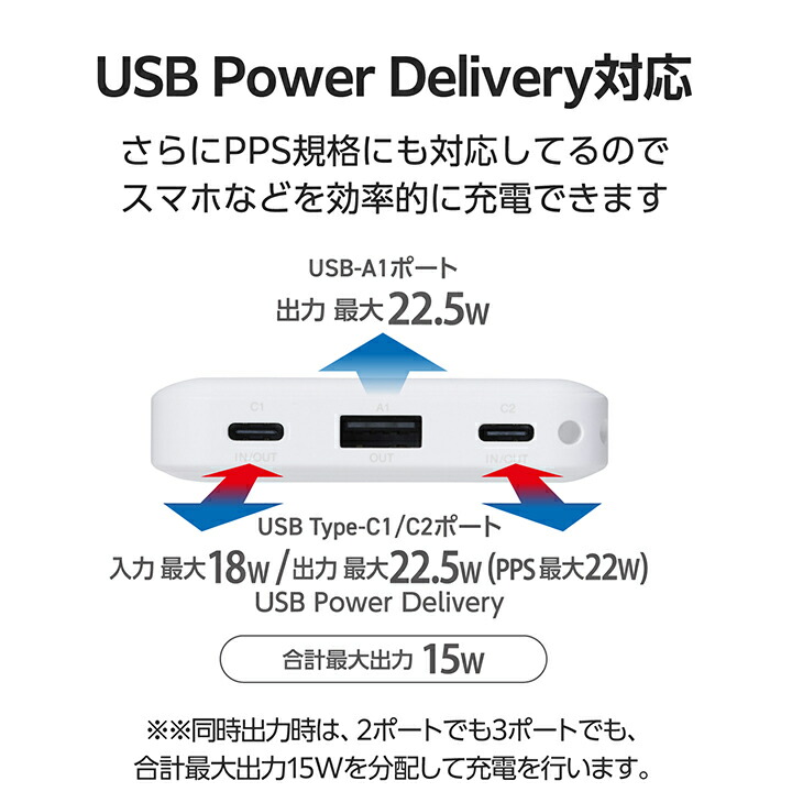 残量表示機能付きモバイルバッテリー(10000mAh/22.5W) | エレコム 