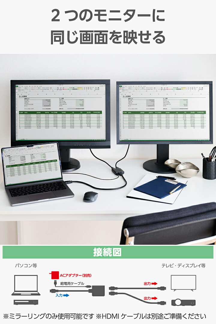 HDMI(R)分配器 (入力1/出力2) | エレコムダイレクトショップ本店はPC