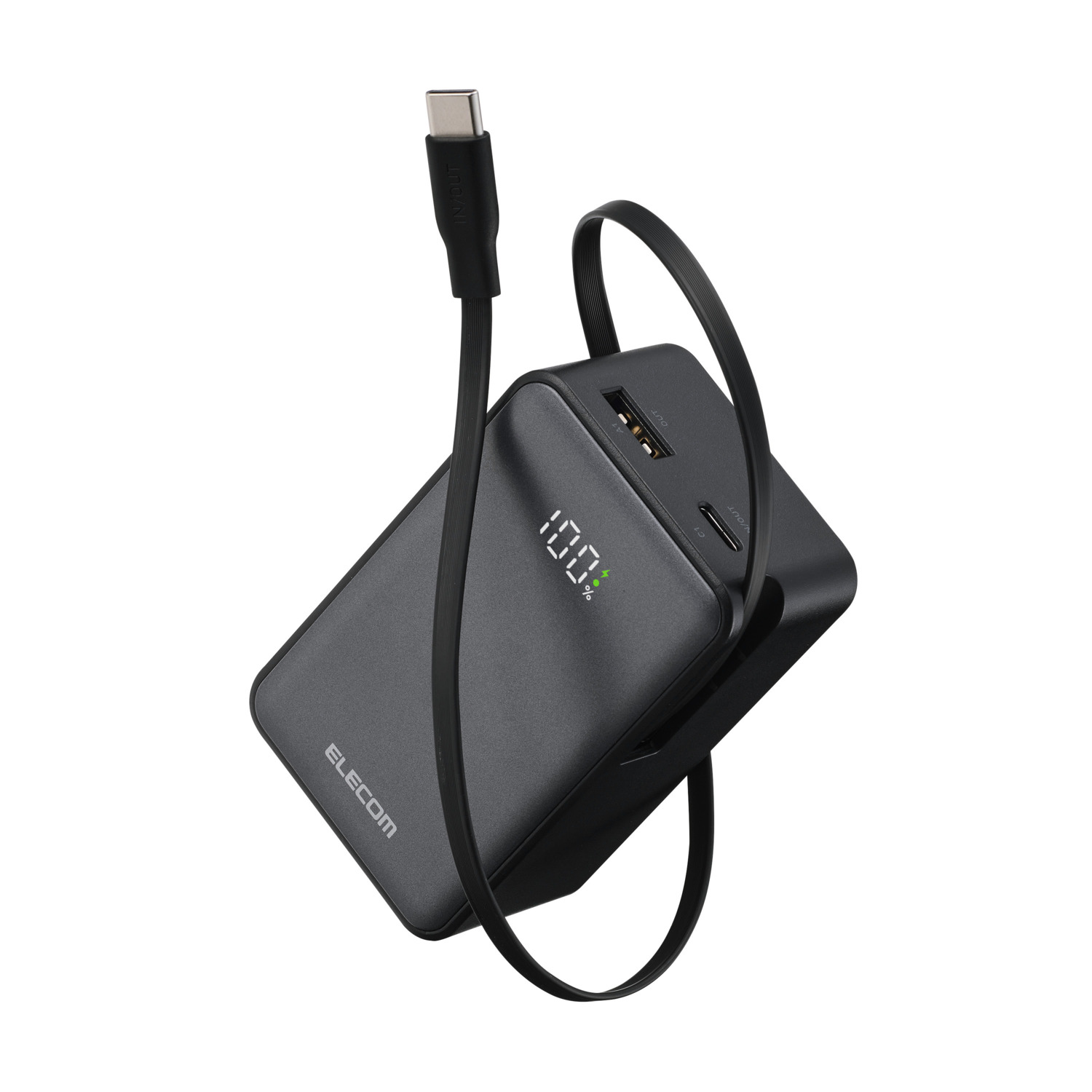 巻き取り式ケーブル一体型モバイルバッテリー(10000mAh/22.5W