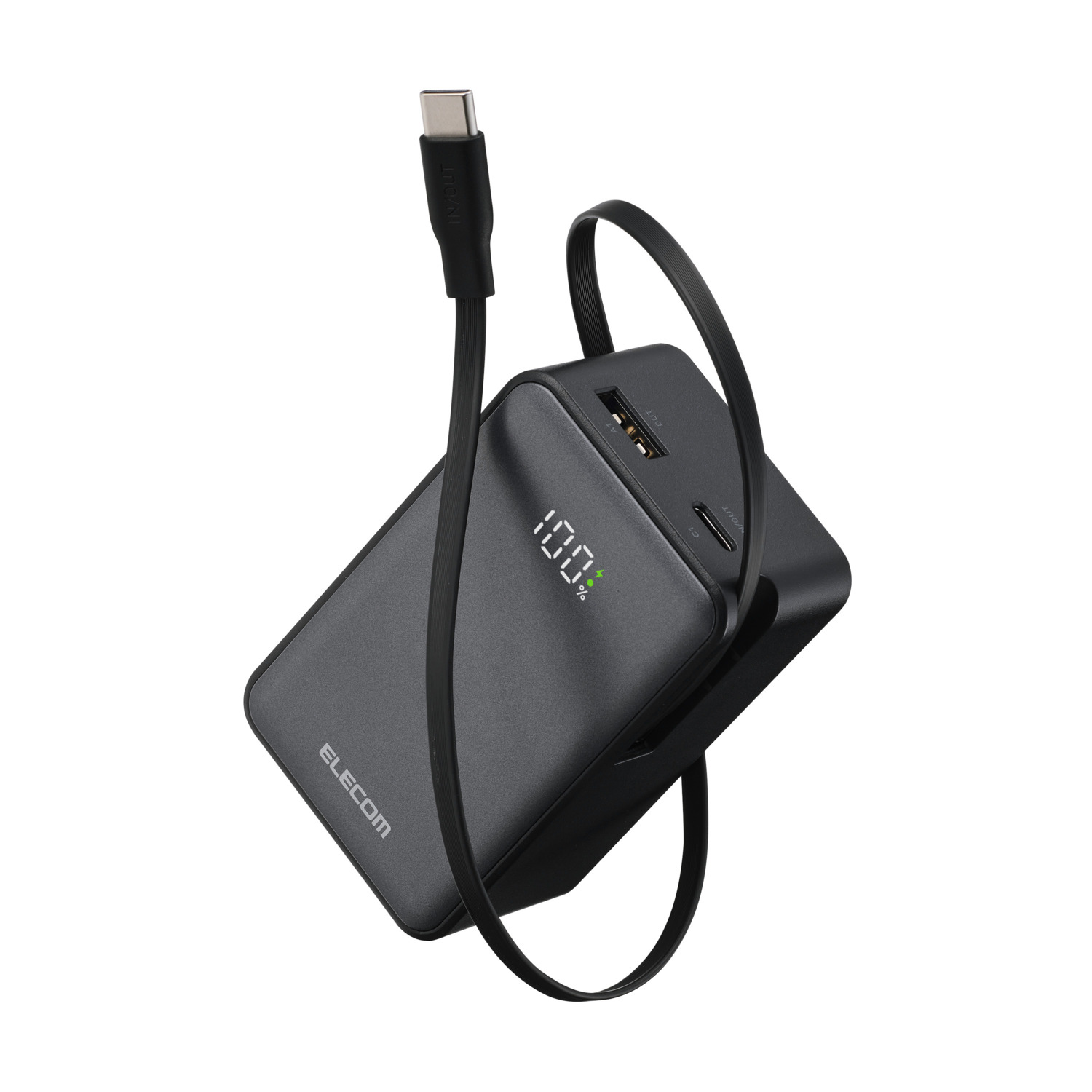 巻き取り式ケーブル一体型モバイルバッテリー(10000mAh/45W