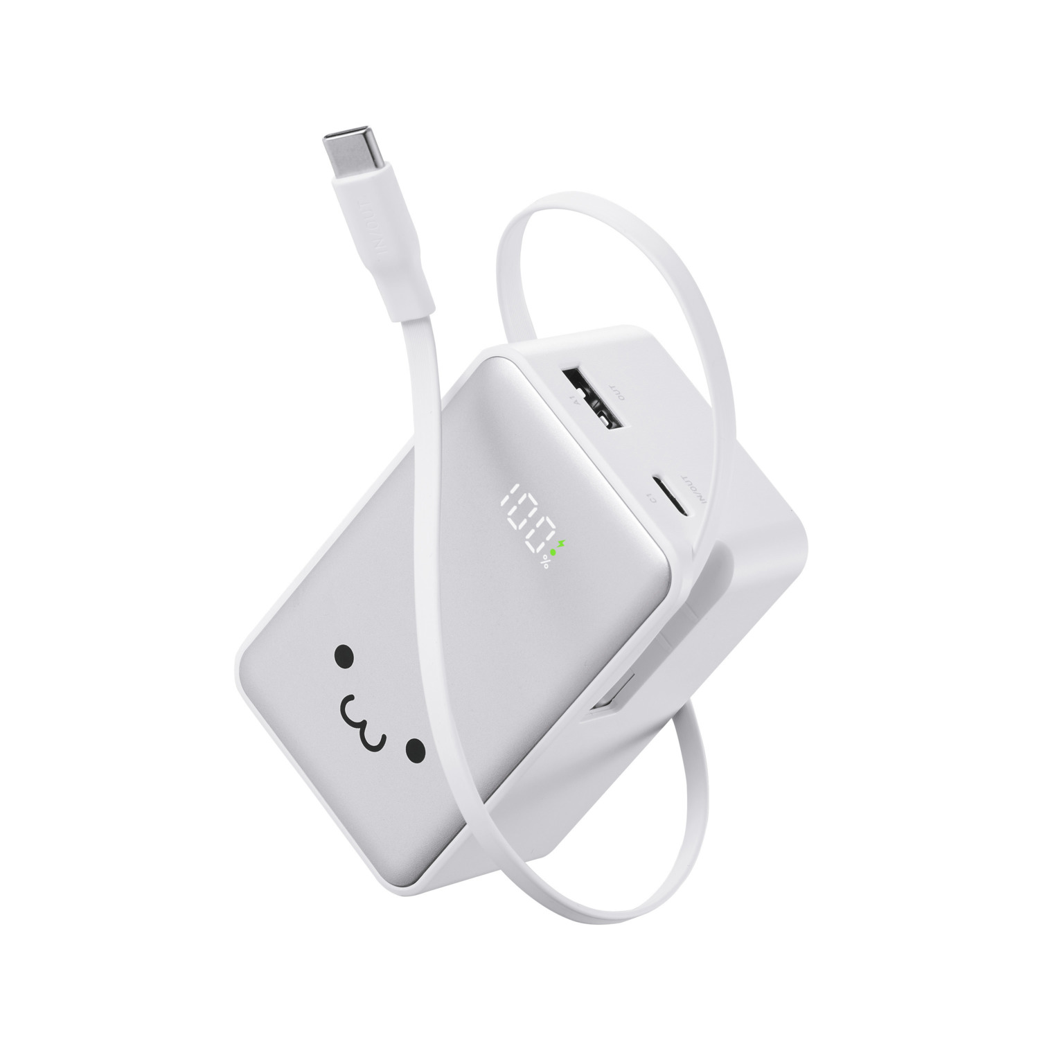 巻き取り式ケーブル一体型モバイルバッテリー(10000mAh/45W 
