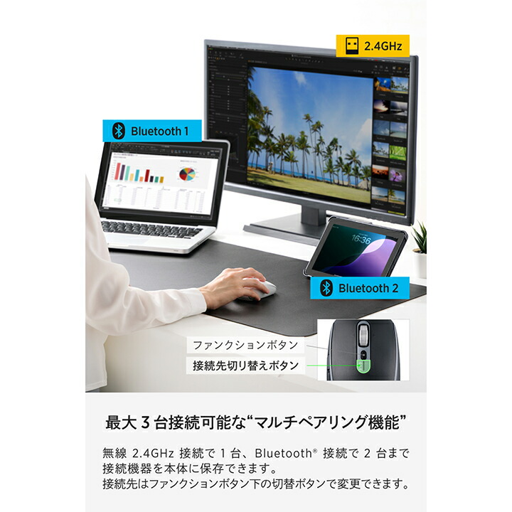 Precisionist USB無線/Bluetoothマウス[チルト付8ボタンMサイズ