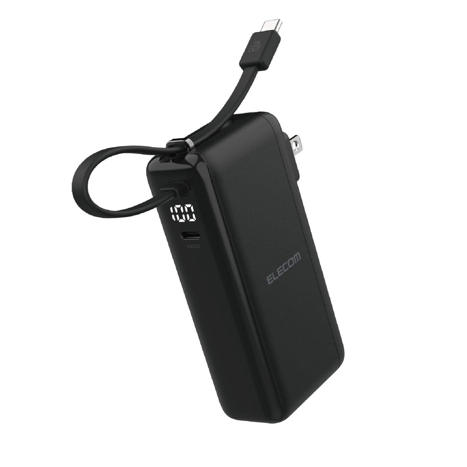 AC充電器・USB Type-Cケーブル一体モバイルバッテリー(10000mAh